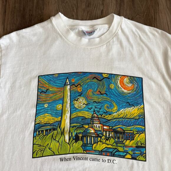 Vintage Vincent Van Gogh Art T-Shirt Washington DC Men's Size L White 1998 - Picture 1 of 5